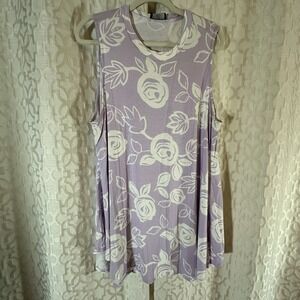 Lane Bryant Max Swing Tunic Womens Sz 22/24 VioleWhite Floral High Neck Tank Top
